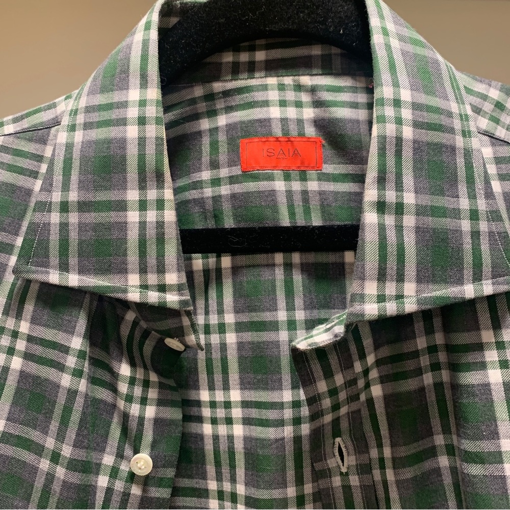 Gorgeous ISAIA green plaid shirt 15.5/40 recent